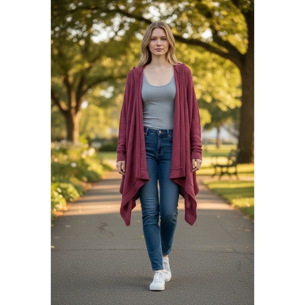 American Eagle Draped Open Front Cardigan Lightweight Whimsgoth Witchy Sz S Hood